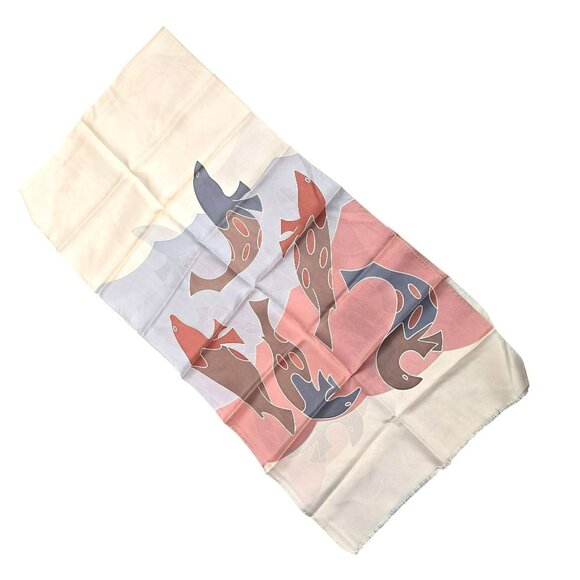 Vintage Hand-Painted Pure Silk Neck Scarf Abstract Fish Design Signed JJ3787 - Picture 3 of 8